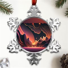 Fire Flame Burn Hot Heat Light Burning Orange Metal Small Snowflake Ornament by Cowasu