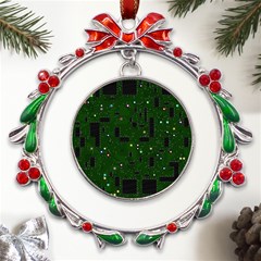 Circuit Board Conductor Tracks Metal X mas Wreath Ribbon Ornament by Cowasu