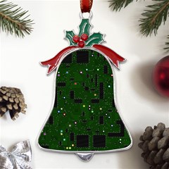 Circuit Board Conductor Tracks Metal Holly Leaf Bell Ornament by Cowasu