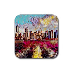 New York Skyline Manhattan City Rubber Coaster (square)