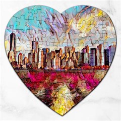 New York Skyline Manhattan City Jigsaw Puzzle (heart) by Cowasu