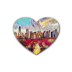 New York Skyline Manhattan City Rubber Heart Coaster (4 Pack) by Cowasu