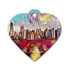 New York Skyline Manhattan City Dog Tag Heart (two Sides) by Cowasu