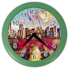 New York Skyline Manhattan City Color Wall Clock by Cowasu