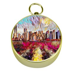 New York Skyline Manhattan City Gold Compasses by Cowasu