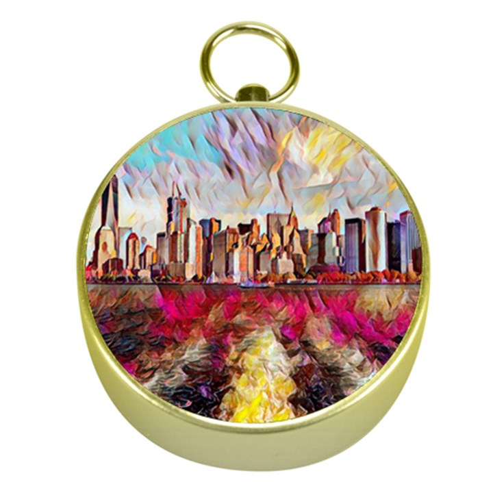 New York Skyline Manhattan City Gold Compasses