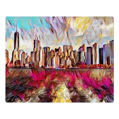 New York Skyline Manhattan City Two Sides Premium Plush Fleece Blanket (large) by Cowasu