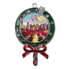 New York Skyline Manhattan City Metal X mas Lollipop With Crystal Ornament by Cowasu