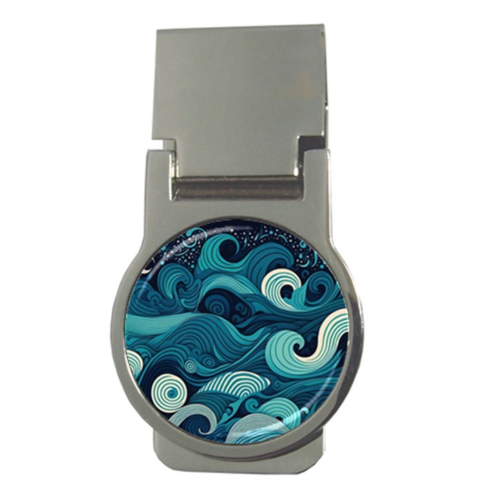 Waves Ocean Sea Abstract Whimsical Abstract Art Money Clips (Round) 