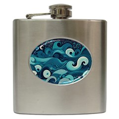 Waves Ocean Sea Abstract Whimsical Abstract Art Hip Flask (6 Oz) by Cowasu