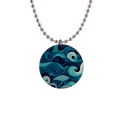 Waves Ocean Sea Abstract Whimsical Abstract Art 1  Button Necklace by Cowasu