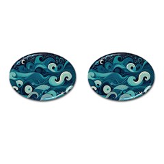 Waves Ocean Sea Abstract Whimsical Abstract Art Cufflinks (oval) by Cowasu