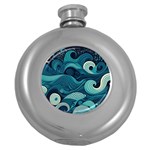 Waves Ocean Sea Abstract Whimsical Abstract Art Round Hip Flask (5 oz) Front