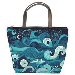 Waves Ocean Sea Abstract Whimsical Abstract Art Bucket Bag by Cowasu