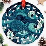 Waves Ocean Sea Abstract Whimsical Abstract Art Ornament (Round Filigree) Front