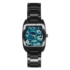 Waves Ocean Sea Abstract Whimsical Abstract Art Stainless Steel Barrel Watch by Cowasu