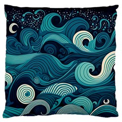 Waves Ocean Sea Abstract Whimsical Abstract Art Large Premium Plush Fleece Cushion Case (one Side) by Cowasu