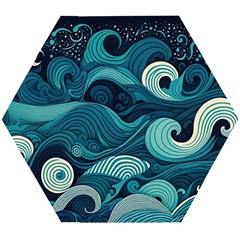 Waves Ocean Sea Abstract Whimsical Abstract Art Wooden Puzzle Hexagon by Cowasu