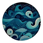 Waves Ocean Sea Abstract Whimsical Abstract Art Round Glass Fridge Magnet (4 pack) Front