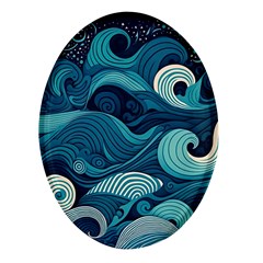 Waves Ocean Sea Abstract Whimsical Abstract Art Oval Glass Fridge Magnet (4 Pack) by Cowasu