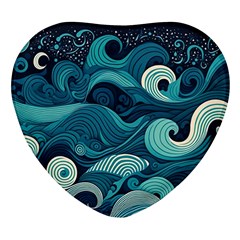 Waves Ocean Sea Abstract Whimsical Abstract Art Heart Glass Fridge Magnet (4 Pack) by Cowasu