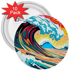 Ai Generated Waves Ocean Sea Tsunami Nautical Blue Sea (2) 3  Buttons (10 Pack)  by Cowasu