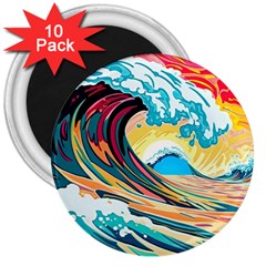 Ai Generated Waves Ocean Sea Tsunami Nautical Blue Sea (2) 3  Magnets (10 Pack)  by Cowasu