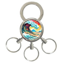 Ai Generated Waves Ocean Sea Tsunami Nautical Blue Sea (2) 3-ring Key Chain by Cowasu