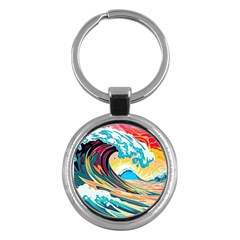 Ai Generated Waves Ocean Sea Tsunami Nautical Blue Sea (2) Key Chain (round) by Cowasu