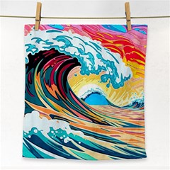 Ai Generated Waves Ocean Sea Tsunami Nautical Blue Sea (2) Face Towel by Cowasu