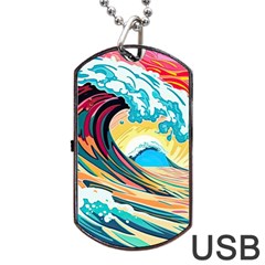 Ai Generated Waves Ocean Sea Tsunami Nautical Blue Sea (2) Dog Tag Usb Flash (two Sides) by Cowasu