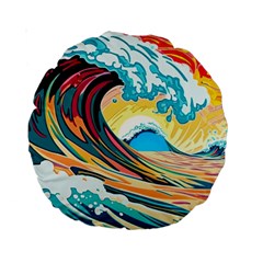 Ai Generated Waves Ocean Sea Tsunami Nautical Blue Sea (2) Standard 15  Premium Round Cushions by Cowasu