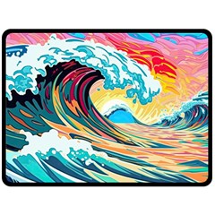 Ai Generated Waves Ocean Sea Tsunami Nautical Blue Sea (2) Two Sides Fleece Blanket (large) by Cowasu