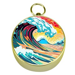 Ai Generated Waves Ocean Sea Tsunami Nautical Blue Sea (2) Gold Compasses by Cowasu