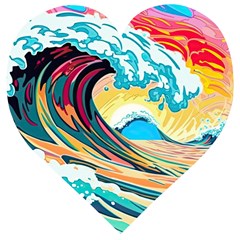 Ai Generated Waves Ocean Sea Tsunami Nautical Blue Sea (2) Wooden Puzzle Heart by Cowasu