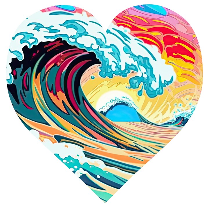 Ai Generated Waves Ocean Sea Tsunami Nautical Blue Sea (2) Wooden Puzzle Heart