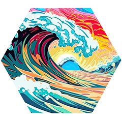 Ai Generated Waves Ocean Sea Tsunami Nautical Blue Sea (2) Wooden Puzzle Hexagon by Cowasu