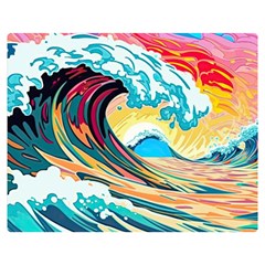 Ai Generated Waves Ocean Sea Tsunami Nautical Blue Sea (2) Premium Plush Fleece Blanket (medium) by Cowasu