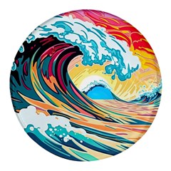 Ai Generated Waves Ocean Sea Tsunami Nautical Blue Sea (2) Round Glass Fridge Magnet (4 Pack)