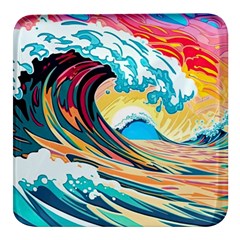 Ai Generated Waves Ocean Sea Tsunami Nautical Blue Sea (2) Square Glass Fridge Magnet (4 Pack)