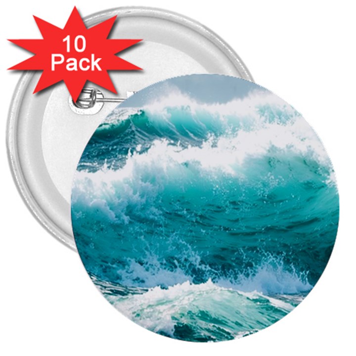 Ai Generated Waves Ocean Sea Tsunami Nautical Blue Sea 3  Buttons (10 pack) 