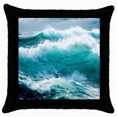 Ai Generated Waves Ocean Sea Tsunami Nautical Blue Sea Throw Pillow Case (black) by Cowasu