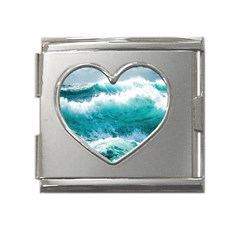 Ai Generated Waves Ocean Sea Tsunami Nautical Blue Sea Mega Link Heart Italian Charm (18mm) by Cowasu