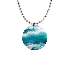 Ai Generated Waves Ocean Sea Tsunami Nautical Blue Sea 1  Button Necklace by Cowasu