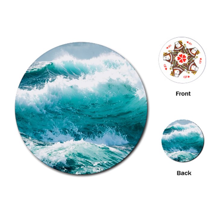 Ai Generated Waves Ocean Sea Tsunami Nautical Blue Sea Playing Cards Single Design (Round)