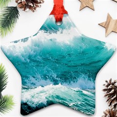 Ai Generated Waves Ocean Sea Tsunami Nautical Blue Sea Star Ornament (two Sides) by Cowasu