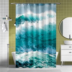 Ai Generated Waves Ocean Sea Tsunami Nautical Blue Sea Shower Curtain 48  X 72  (small)  by Cowasu