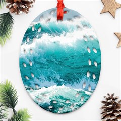 Ai Generated Waves Ocean Sea Tsunami Nautical Blue Sea Ornament (oval Filigree) by Cowasu