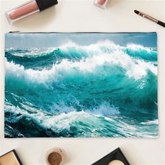 Ai Generated Waves Ocean Sea Tsunami Nautical Blue Sea Cosmetic Bag (xxl) by Cowasu