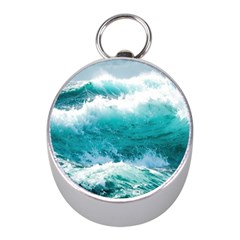 Ai Generated Waves Ocean Sea Tsunami Nautical Blue Sea Mini Silver Compasses by Cowasu